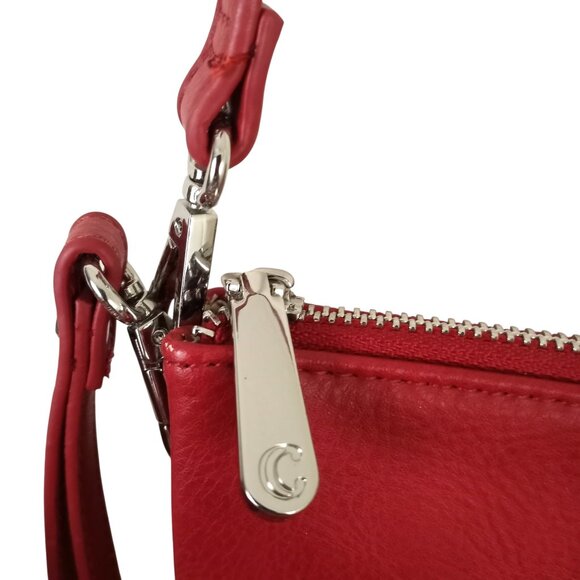 Red Vegan Leather Clutch Crossbody Shoulder Bag - Picture 3 of 5